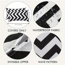 2 paquetes de fundas decorativas impermeables para almohadas de exterior de 12 x 20 pulgadas, negro y blanco - Blanco y negro - Ver 3