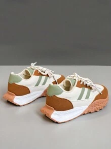 New Style Glitter Lace-Up Sneakers, 2024 Summer Breathable Colorblock Platform Casual Shoes, Fashion Thick Bottom Elevator Shoes For Students