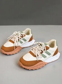 New Style Glitter Lace-Up Sneakers, 2024 Summer Breathable Colorblock Platform Casual Shoes, Fashion Thick Bottom Elevator Shoes For Students