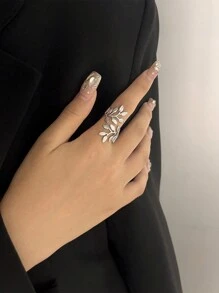 1pc Minimalist Stainless Steel Leaf Wrapped Open Ring, Versatile Daily Wear - Silver - View 2