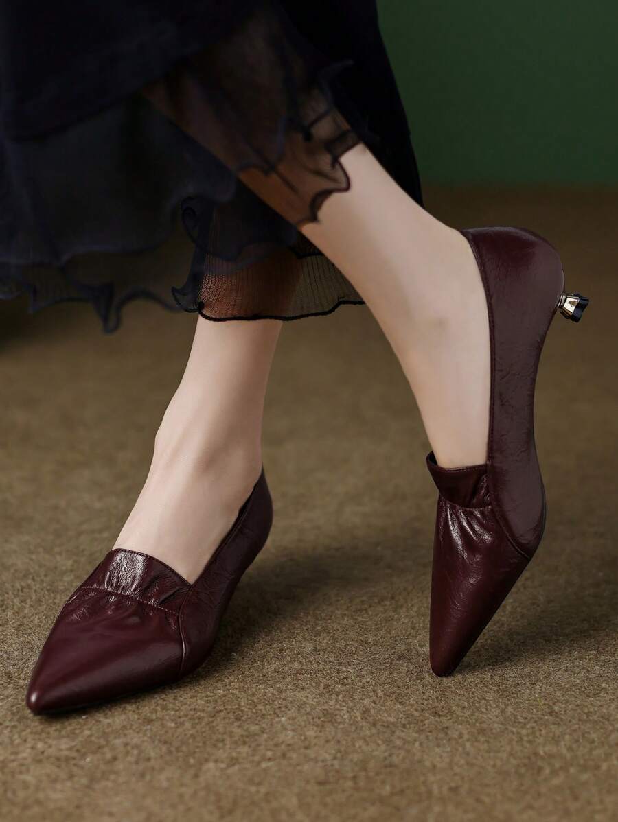 Damen High Heel Spitzschuh Pumps, vielseitige Business-Büroschuh, neue Frühling Herbst Styles, elegant, Kitten Heels - Bordeaux - Übersicht 1