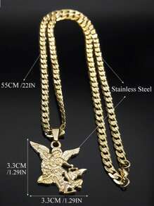 St. Michael Protect Us Stainless Steel Pendant Necklace, Unisex Gold Color Chain - Star - View 6