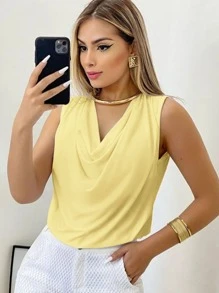 Women's Suplex Tank Top With Simple Boba Collar For Summer - Yellow - View 1