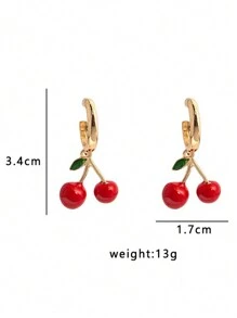 1 对时尚精致新潮可爱樱桃吊坠耳环，日常搭配红樱桃环状耳环，新品