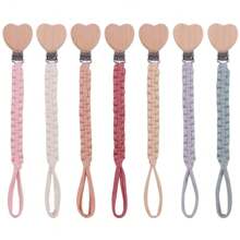1 Piece Baby Pacifier Chain,Macrame Hand Braided  Cloth Pacifier Holder Fits All Pacifiers,Leash Smoother Handmade Heart Shape Wooden Dummy Pacifier Clips For Boys And Girls,For Nursing Teether Shower Gifts - Multicolor - View 1