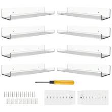 4/6/8/12 Pack 15'' Acrylic Shelves Clear Acrylic Floating Shelves Mounted Display Ledge Shelves, Wall Decor For Kids Book Shelves, Living Room, Bathroom, Bedroom, Kitchen - 8 gói trong suốt - Xem 1