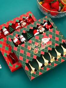 6pcs Christmas Gift Fork And Spoon Set, Stainless Steel Creative Flatware, Coffee, Tea And Dessert Fork And Spoon Gift Set