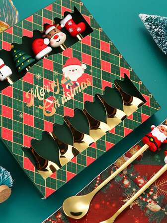 6pcs Christmas Gift Fork And Spoon Set, Stainless Steel Creative Flatware, Coffee, Tea And Dessert Fork And Spoon Gift Set