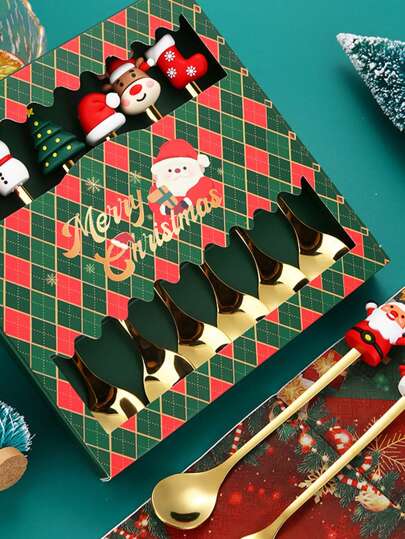 6pcs Christmas Gift Fork And Spoon Set, Stainless Steel Creative Flatware, Coffee, Tea And Dessert Fork And Spoon Gift Set