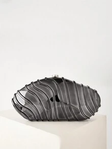 奢华女士派对舞会贝壳夹盒晚宴手拿包亚克力透明手拿包防水斜挎包 Tready 新娘包，非常适合派对、婚礼、晚宴/宴会，搭配婚纱、礼服、舞会礼服、生日礼服、女士礼服派对 - 黑色 - 查看 2