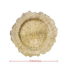 Golden Embossed Plastic Plates Set, 13"" Reusable Plastic Serving Charger For Dinner Plate Round Decorative Charger Plate For Wedding, Catering, Parties, Restaurant, Home Dinner Use - Gold - View 5