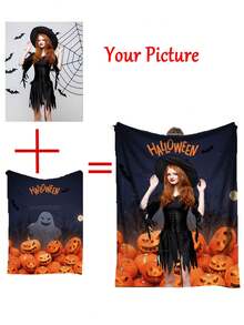 1 件定制万圣节数码印花法兰绒毯子，柔软温暖的难忘时刻毯子，送给学生、朋友、家人和爱人的绝佳节日礼物，适合睡觉、露营、旅行 - 萬聖1 - 查看 2
