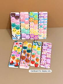 80入組女孩甜美風卡通圖案毛巾彈性髮帶 - 彩色 - 查看 4