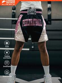 UZISER 男友款男士印花图案拳击运动短裤 男友款男士格斗训练网眼专业散打裤 - 粉色 - 查看 2