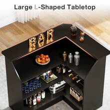 Tribesigns Tribesigns Bar Cabinet, L-Shaped Home Bar Table With Stemware Racks, 4-Tier Corner Bar Unit Liquor Wine Bar Table Reception Desk For Home Pub, Black