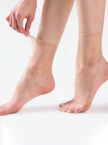 10pairs Transparent Skin-Color Seamless Pantyhose, Women's Super Thin Invisible Socks, Crystal Mid-Calf Stockings, Summer - Apricot - View 2