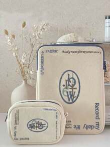 1 件带软壳的涤纶笔记本电脑内胆包，专业笔记本电脑和平板电脑包，带有卷边、蝴蝶结和线条图案设计，有 11 英寸、13 英寸和 15 英寸可选，轻巧时尚的教室笔记本电脑包、教室包、教师储物包、教室整理包 - 米色 - 查看 2