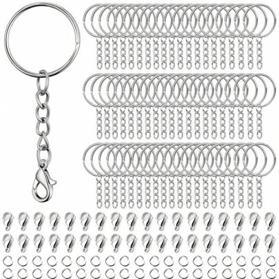 100 delar Nyckelringar med kedja Nyckelringstillverkningssats, inkluderar 30 st delad nyckelring med kedja, 30 st hummerlås, 40 st öppna hoppringar. Nyckelring Ring För Hantverk Smycken Nyckelringstillverkning