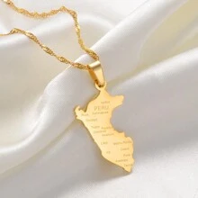 1pc Peru Map Wity City Name Pendant Necklaces For Women Men Gold Color/Silver Color Map Of Peru Jewelry Peruvian - Multicolor - View 2