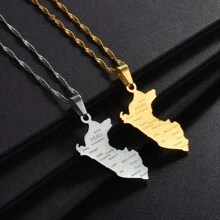 1pc Peru Map Wity City Name Pendant Necklaces For Women Men Gold Color/Silver Color Map Of Peru Jewelry Peruvian - Multicolor - View 3