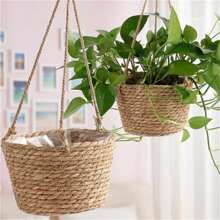 Handcrafted Woven Basket Hanging Planter With Jute Rope - Perfect For Indoor Or Outdoor Decor (Random Color) Gifts Birthday Graduation