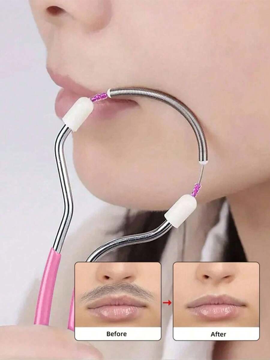 2pcs 110mm Pink Facial Hair Removal Tool - Effectively Remove Excess Hair On Upper Lip, Chin, Face And Neck With Gentle And Effective Spring Technology - Multicolor - View 1
