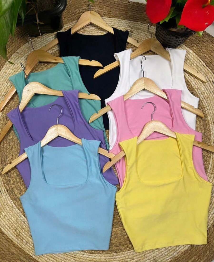 Jolie Women's Fashion Square Neck Cropped Blouse In Suplex - 黃色 - 查看 1