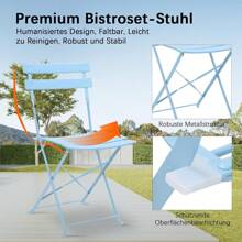 Bistro Gartenmöbel Set, 2 Klappstuhl 1 Klapptisch Balkon Set Metall, Klappbare Sitzgarnitur Garten, Balkonmöbel Klappbar für Balkon,Terrasse und Garten - Blau - Übersicht 4