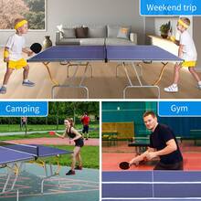 8FT Mid-Size Table Tennis Table Foldable & Portable Ping Pong Table Set For Indoor Games With Net, 2 Table Tennis Paddles And 3 Balls - Blue - View 6