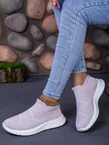 Women's Gray Breathable Knit Casual Flat Slip-On Shoes, Lightweight And Comfortable