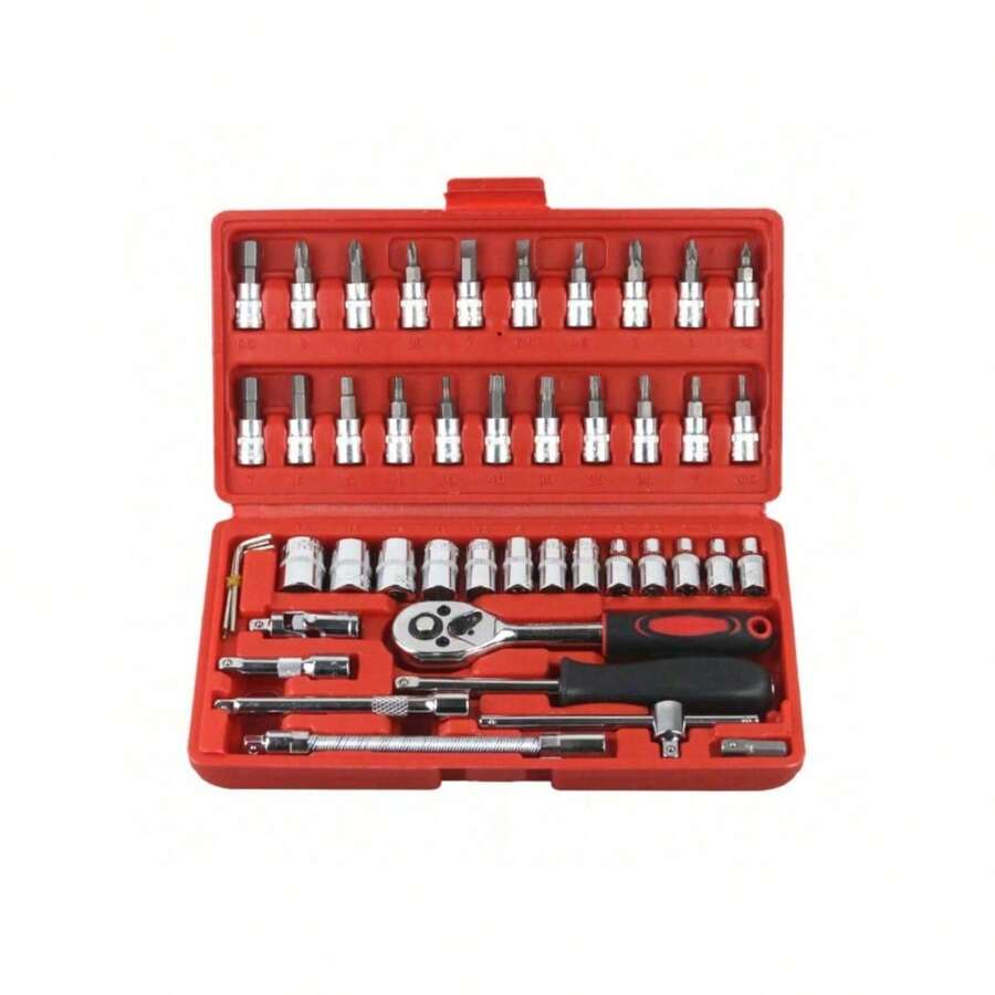 46/40 Piece Tool Kit Socket Set Reversible Ratchet Wrench With Case Complete Tool Set - Đỏ - Xem 1