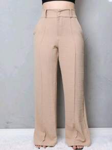 Colorful Wide Leg Tailored Dress Pants - 米色 - 查看 1