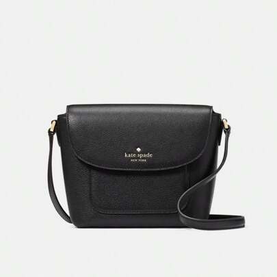 Kate Spade Elsie Small Crossbody Bag In Lychee Grain Pebbled Leather - Black Small Flap Bag Minimalist Bag