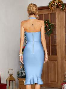 Women's Halter Fishtail Bandage Bodycon Dress Party Dress - 冰藍色 - 查看 2