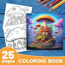 Purple Mushroom House Coloring Book - 1pc 25 Unique Pages, Upgraded Thick Paper, Decompressing Coloring Book, Improves Creativity And Concentration, Ideal For Halloween And Christmas Gifts Back To School