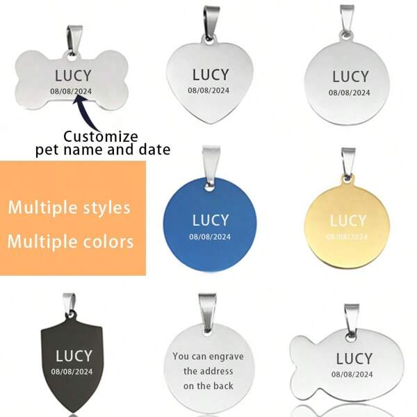 1 pieza Etiqueta de identificación de mascota personalizable, etiqueta para perro grabada por ambos lados con nombre, teléfono, dirección, en varias formas, un gran regalo para los dueños de mascotas