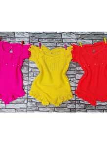 Knitted Romper With Ruffle On Sleeves And Legs - Màu Hồng Tươi - Xem 2