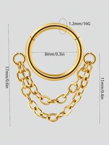 1PC 316L Stainless Steel Chain Dangle Ear Cartilage Tragus Septum Piercing Ring Nose Piercing Rings Body Piercing Jewelry - As Shown - View 11
