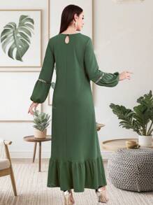 Spring & Summer Clothes Women Sparkly Patchwork Lantern Sleeve Clothing New Long Sleeved Women's Skirt Solid Color Long Skirt Kaftan Ladies Loose Ruffle Trim Decorated Elegant Maxi Dress