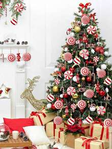 16 件圣诞装饰品 - 木制拐杖糖、棒棒糖挂饰，适用于圣诞树、假日家居、派对、咖啡厅、超市装饰 - 紅色 - 查看 3