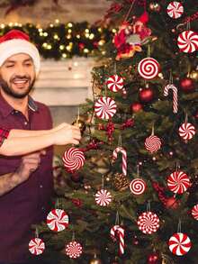 16 件圣诞装饰品 - 木制拐杖糖、棒棒糖挂饰，适用于圣诞树、假日家居、派对、咖啡厅、超市装饰 - 紅色 - 查看 7