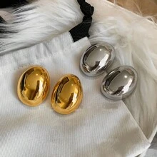 1pair Fashion Exaggerated Oval 3D Metallic Stud Earrings - European And American Style - Yellow Gold - View 6