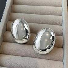 1pair Fashion Exaggerated Oval 3D Metallic Stud Earrings - European And American Style - Yellow Gold - View 7