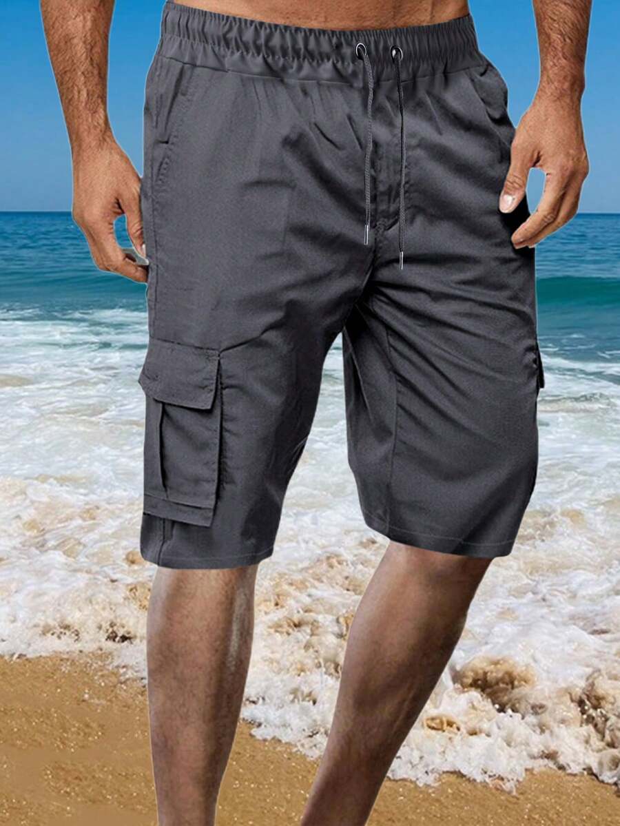 Pantalones de playa para hombre,Pantalones short casuales sueltos con multibolsillos cordón para hombre,cómodos pantalones short deportivos casuales para el día a día,el trabajo,la playa,pantalones cortos deportivos elásticos informales para ciclismo, natación, tenis y deportes al aire libre. - Gris - Ver 1