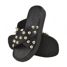 AnaBela Platform Sandal Flip Flop Clog Flat Women's Lightweight Soft Cross Straps Black - 黑色 - 查看 2