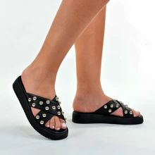 AnaBela Platform Sandal Flip Flop Clog Flat Women's Lightweight Soft Cross Straps Black - 黑色 - 查看 3