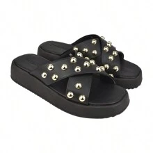 AnaBela Platform Sandal Flip Flop Clog Flat Women's Lightweight Soft Cross Straps Black - 黑色 - 查看 4