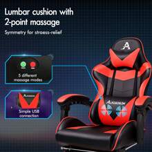 ALFORDSON Video Game Chair, Ergonomic Office Chair, Massage Racing Chair, Retractable Footrest, PU Leather, Height Adjustable And Tilt, 180kg Load Capacity - Red - View 5