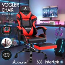ALFORDSON Video Game Chair, Ergonomic Office Chair, Massage Racing Chair, Retractable Footrest, PU Leather, Height Adjustable And Tilt, 180kg Load Capacity - Red - View 2