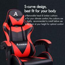 ALFORDSON Video Game Chair, Ergonomic Office Chair, Massage Racing Chair, Retractable Footrest, PU Leather, Height Adjustable And Tilt, 180kg Load Capacity - Red - View 4